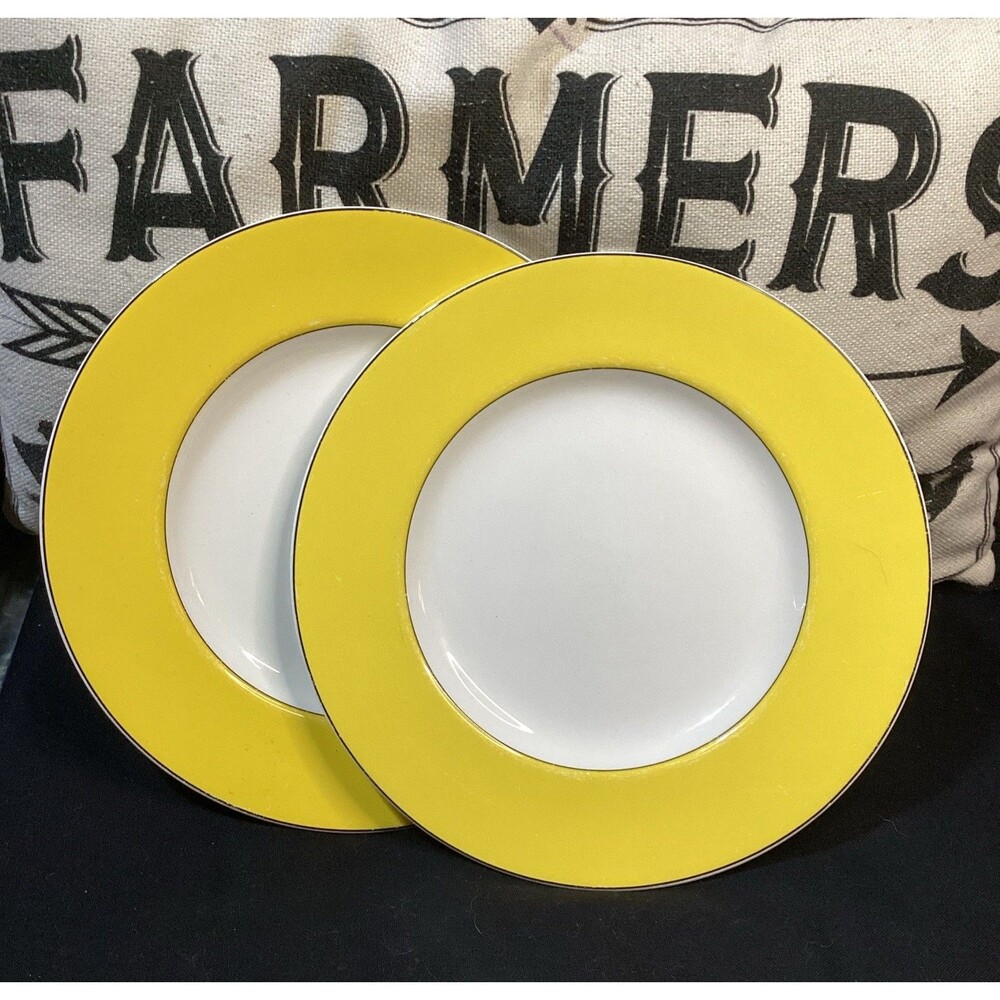 Kate Spade Lenox Rutherford Circle Yellow Accent Luncheon Salad Plates Set of 2
